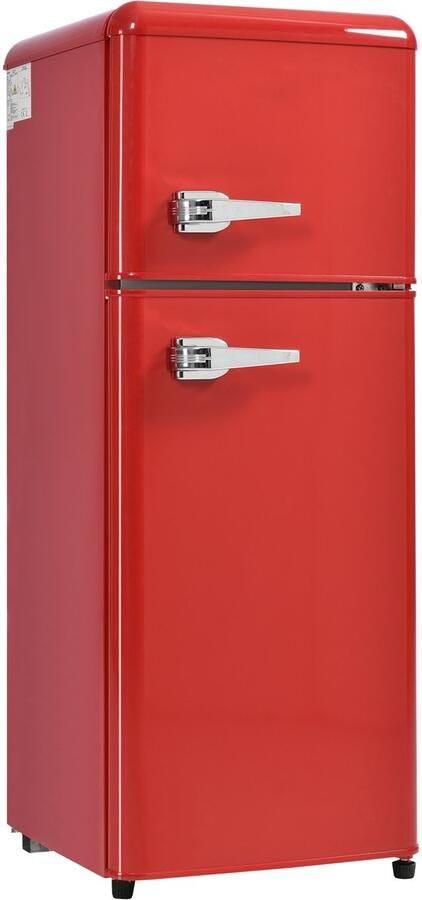 Learnlogic Koelkast Rood plastic 92 liter retro dubbeldeks koel vrieskast voor thuis en woonkamer