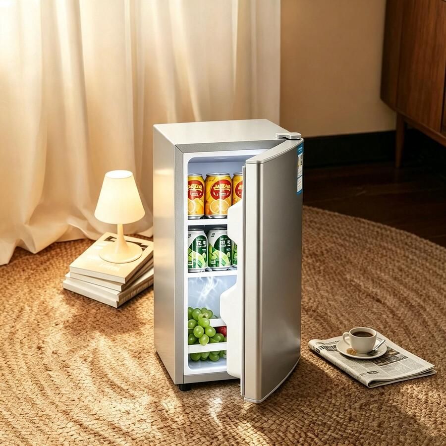 Learnlogic Zilverkleurige één‑deurs minikoelkast van 29 liter met alleen koelfunctie energie‑efficiëntieklasse A stil bedrijf van 38 decibel afmetingen 55×40×39 cm geschikt voor studentenkamers kantoren en slaapkamers