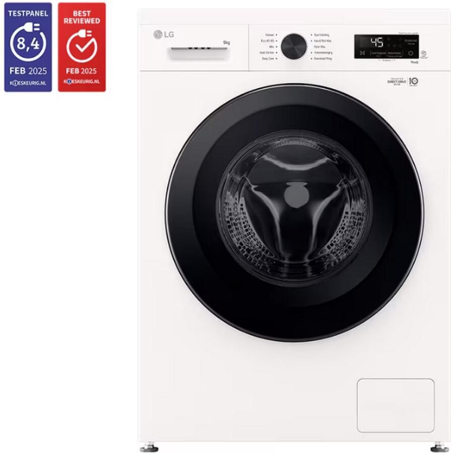 LG F4X1009NWK wasmachine 9 kg met Inverter Direct Drive voor stiller duurzamer wassen. Spa Steam™ verwijdert allergenen en verzorgt stoffen. 6 Motion voor optimale bewegingen. Energieklasse A. Slim & betrouwbaar in dagelijks gebruik