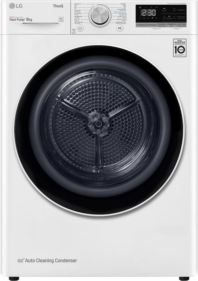 LG RH90V5AV6N warmtepompdroger 9 kg met Inverter Heat Pump voor energiezuinig en gelijkmatig drogen Sensor Dry stopt automatisch bij droog Allergy Care en stille werking. Energieklasse A++