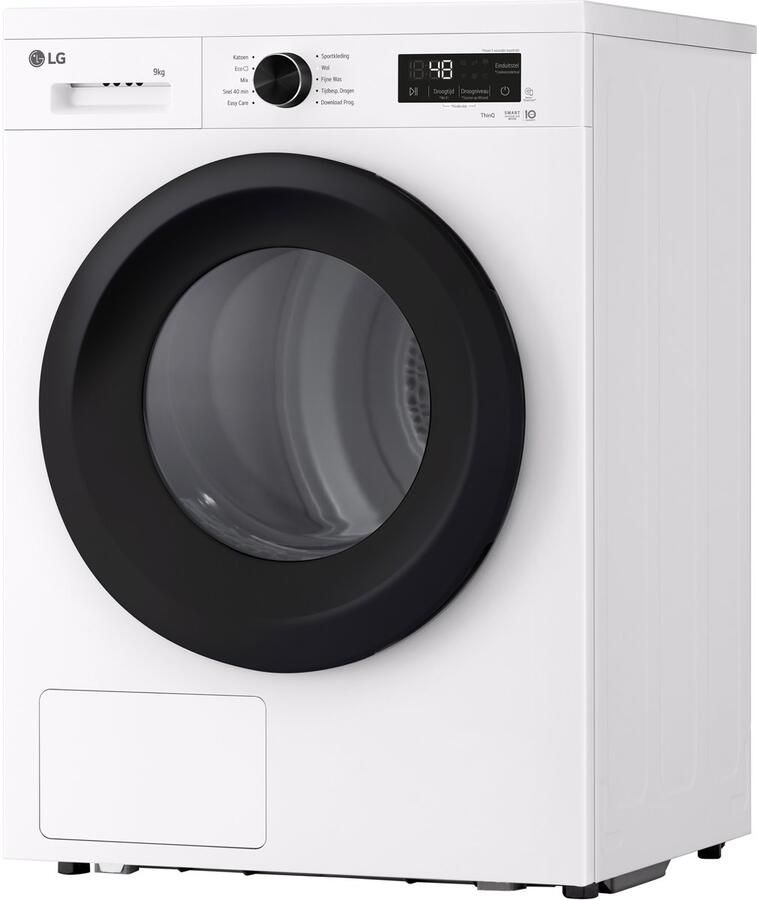 LG RHX1009NWK warmtepompdroger 9 kg met zelfreinigende condensor voor blijvend optimale prestaties Sensor Dry voor nauwkeurig en zuinig drogen Dual Lint Filter voor betere pluisopvang ThinQ slimme bediening en energiezuinige warmtepomptechnologie