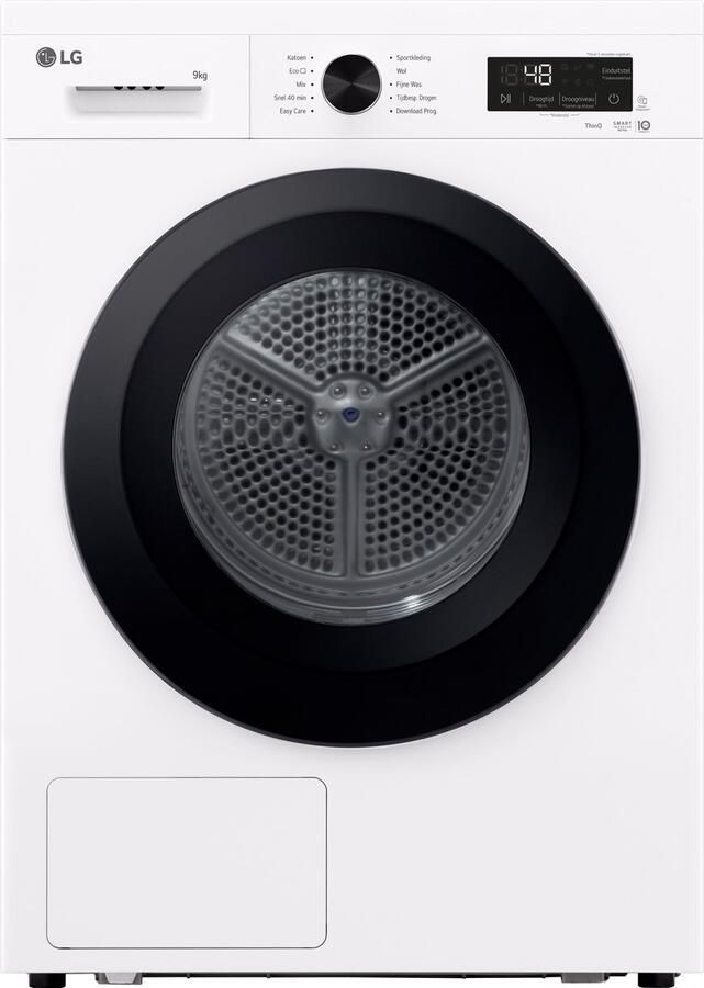 LG RHX1009NWK warmtepompdroger 9 kg met zelfreinigende condensor voor blijvend optimale prestaties Sensor Dry voor nauwkeurig en zuinig drogen Dual Lint Filter voor betere pluisopvang ThinQ slimme bediening en energiezuinige warmtepomptechnologie