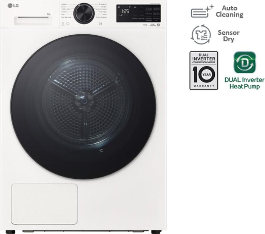 LG RHX5009TWB – stille warmtepompdroger met 9 kg energielabel B Sensor Dry en zelfreinigende condensor