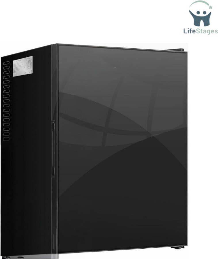 LifeStages Koelkast Tafelmodel Minikoelkast Met Glazen Front Minibar Netto-Inhoud 40 Liter Minikoelkast Voor Slaapkamer Verwisselbare Deurscharnieren Binnenverlichting Tafelmodel Koelkast