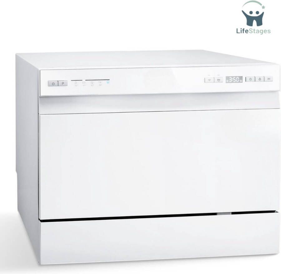 LifeStages Mini Vaatwasser 6 Couverts 6 + 1 Programma's IOT-Bediening Uitgestelde Startfunctie Extra Droogfunctie Tafelvaatwasser Ideaal Voor Kleine Huizen