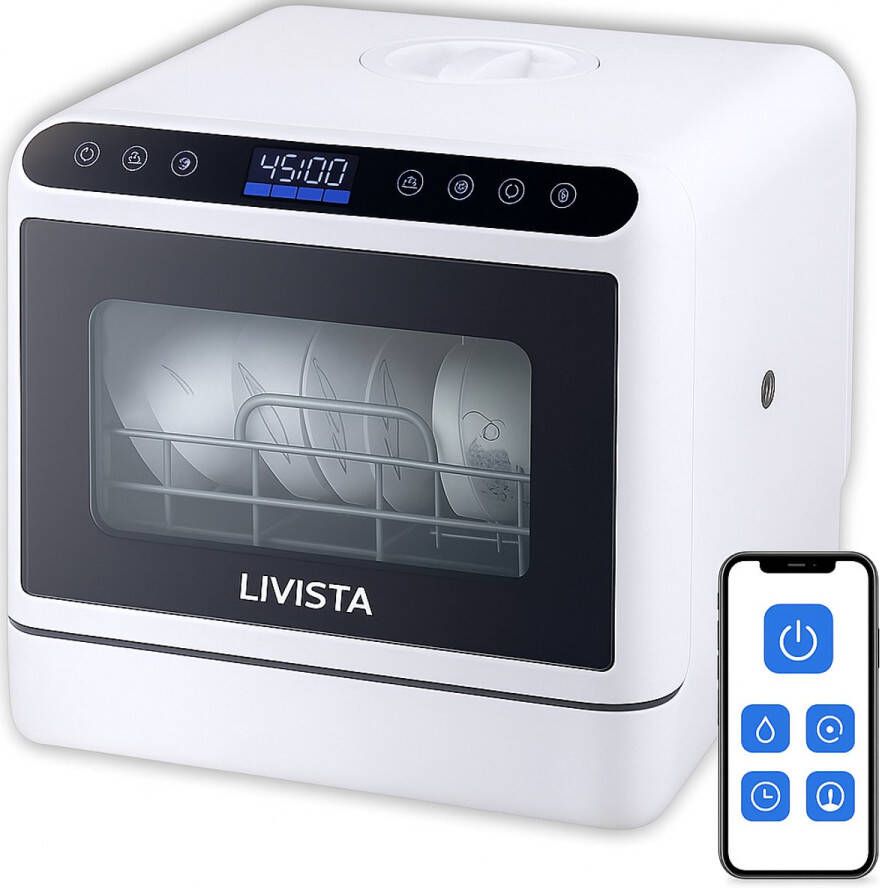 Livista Mini Vaatwasser incl. APP Vaatwasser Vrijstaand Afwasmachine Camping Vaatwasser Wit