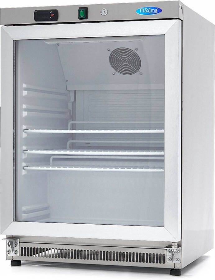 Maxima Koelkast 200 L Rvs met Glazen Deur