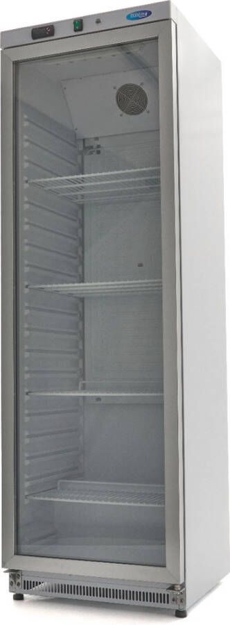 Maxima Koelkast 400 L Wit met Glazen Deur 4 Verstelbare Roosters Horeca Koeling Professioneel