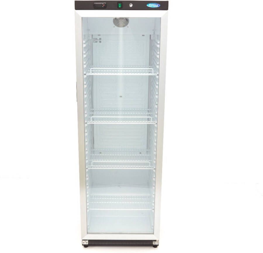 Maxima Koelkast 400 L Zwart met Glazen Deur 4 Verstelbare Roosters Horeca Koeling Professioneel