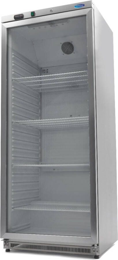 Maxima Koelkast 600 L RVS met Glazen Deur 4 Verstelbare Roosters Horeca Koeling Professioneel