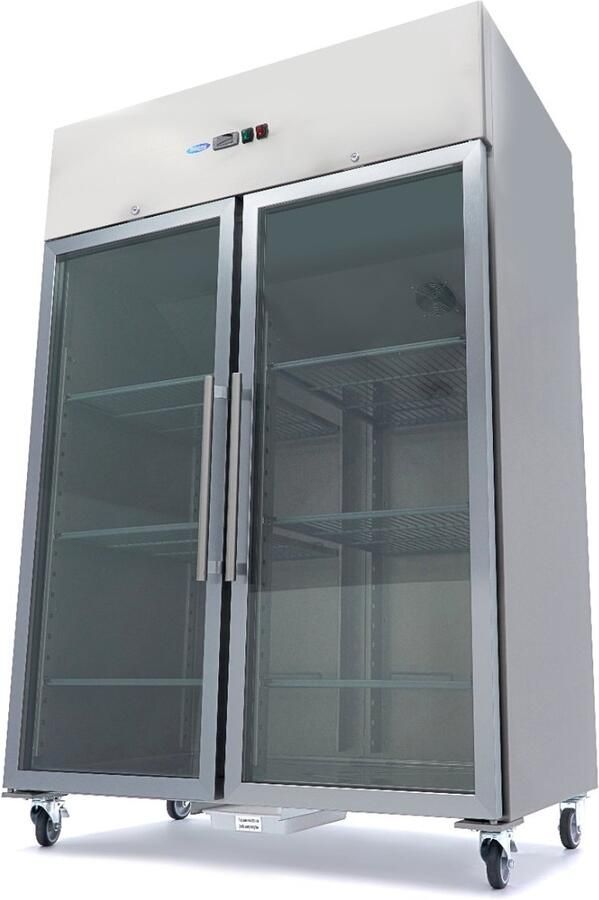 Maxima Koelkast 1400 L 6 Verstelbare Roosters (2 1 GN) Roestvrijstaal met Glazen Deuren