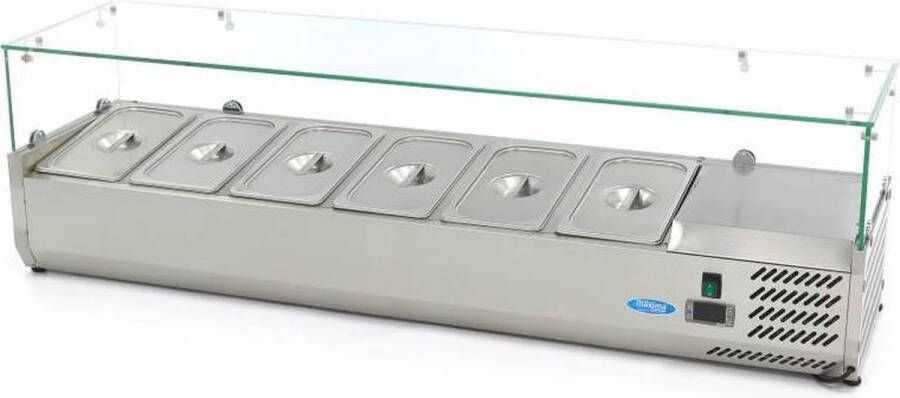 Maxima Opzetkoelvitrine 150 cm breed 6 x 1 3 GN Bakken Opzet Koeling Unieke Koelcyclus Horeca Koelvitrine - Foto 2