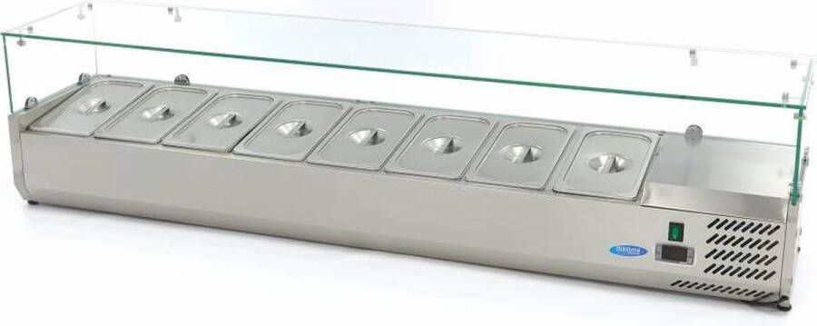 Maxima Opzetkoelvitrine 180 cm breed 8 x 1 3 GN Bakken Opzet Koeling Unieke Koelcyclus Horeca Koelvitrine