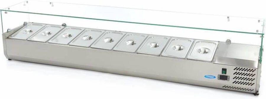 Maxima Opzetkoelvitrine 200 cm breed 9 x 1 3 GN Bakken Opzet Koeling Unieke Koelcyclus Horeca Koelvitrine