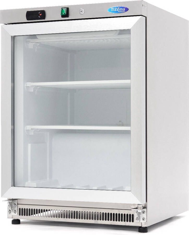 Maxima Vrieskast 200 L Rvs met Glazen Deur Professionele Vriezer Diepvries met Vaste Roosters Tafelmodel - Foto 2
