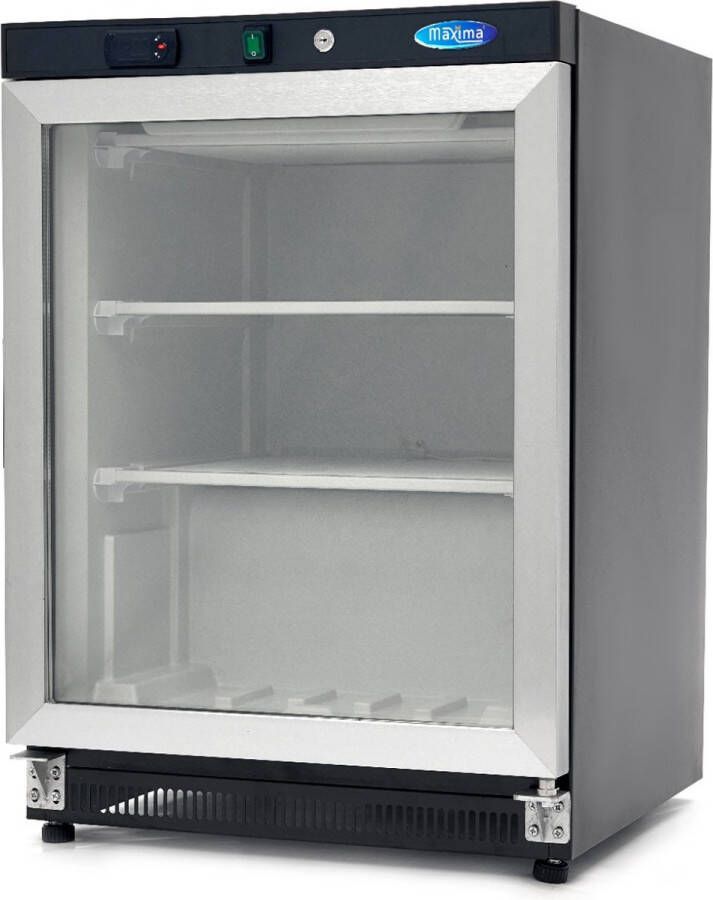 Maxima Vrieskast 200 L Zwart met Glazen Deur Professionele Vriezer Tafelmodel Speciale Koelcyclus 200 liter Diepvries