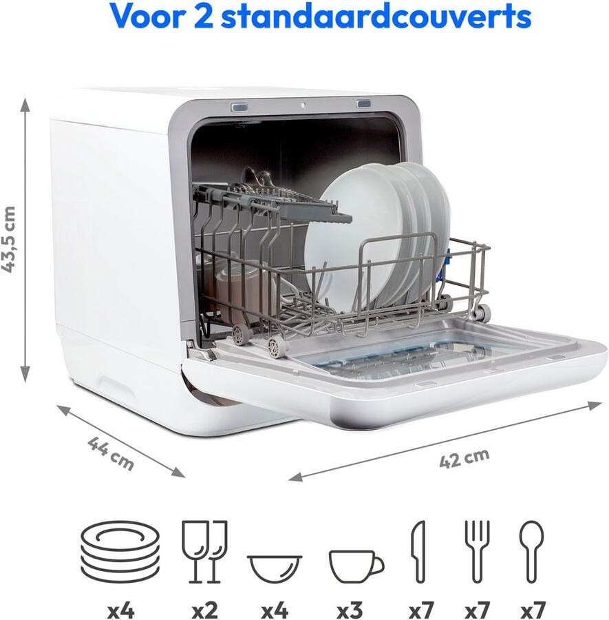 MEDION Mini Vaatwasser DWT20 (tafelmodel vaatwasser 2 couverts werkt met zonder wateraansluiting 6 reinigingsprogramma's babyflessen vooraf ingestelde starttijd vrijstaand) zilver - Foto 2