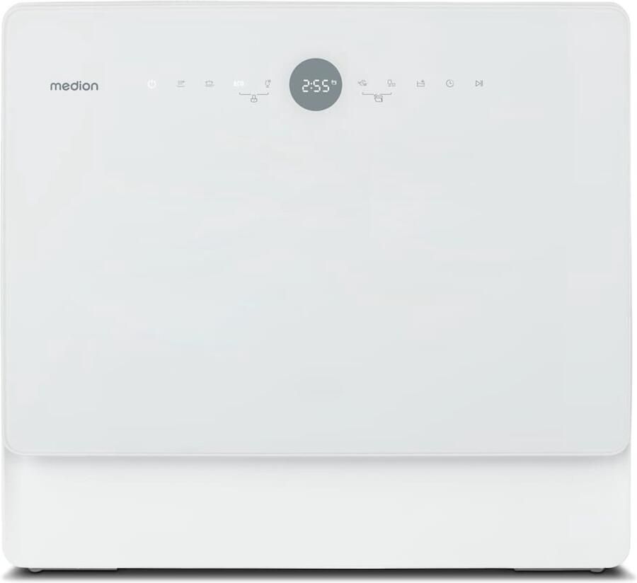 MEDION Mini Vaatwasser DWT50 (tafelmodel vaatwasser 5 couverts werkt met zonder wateraansluiting emmerfunctie 35 cm diep 7 reinigingsprogramma's MD 37775) wit