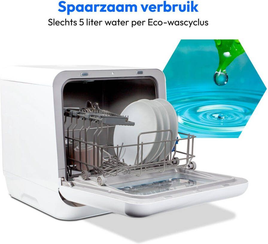 MEDION Mini Vaatwasser DWT20 (tafelmodel vaatwasser 2 couverts werkt met zonder wateraansluiting 6 reinigingsprogramma's babyflessen vooraf ingestelde starttijd vrijstaand) zilver