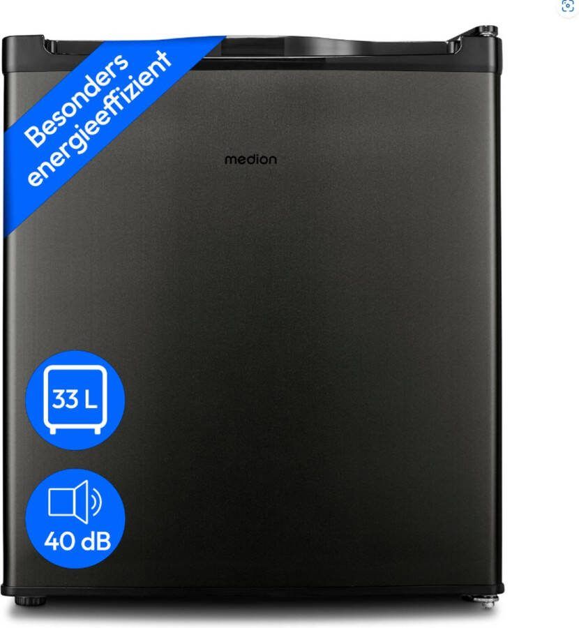 MEDION Mini Gefrierschrank (33 Liter Nutzinhalt 51cm hoch höhenverstellbare Füße Griffmulde manuelle Temperatureinstellung Stern-Einstufung 4 Sterne MD37675) grau