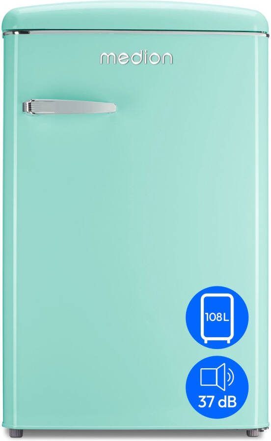 MEDION retro koel-vriescombinatie (95L koelkast 13L 4-sterren vriesvak 108 liter inhoud LED interieurverlichting traploze temperatuurregeling retro design MD 37790) groen