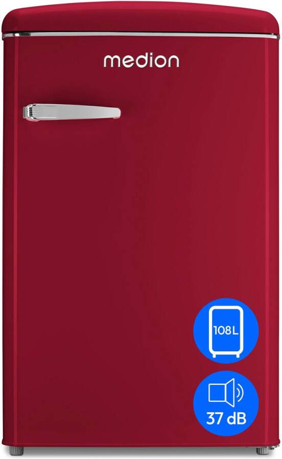 MEDION retro koel-vriescombinatie (95L koelkast 13L 4-sterren vriesvak 108 liter inhoud LED interieurverlichting traploze temperatuurregeling retro design MD 37790) rood