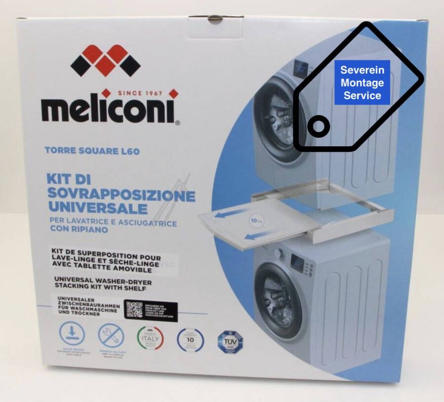Meliconi Stapelkit voor Wasmachine en Droger Tussenframe met uittrekblad Universeel Wit Tussenstuk