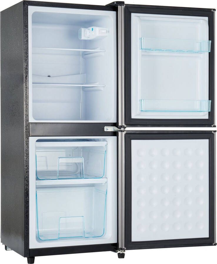 Merax 106L Mini Koelkast met Vriesvak – Minikoelkast 60L Koelruimte en 46L Vriesruimte – 7 Temperatuurinstellingen – LED-Verlichting – Stil 45 dB – Zilver