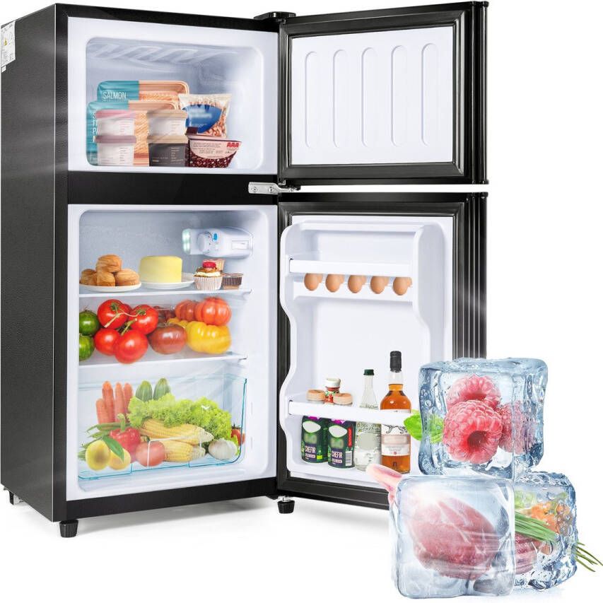 Merax Kühl-Gefrierkombination 86.8 cm hoch 45.5 cm breit Doppeltür mit 60 Liter Gesamtvolumen 22 Liter Gefriervolumen 38 Liter Kühlvolumen. 102 kWh Jahr LED-Licht. Premium Schwarz [Energieklasse E] - Foto 2