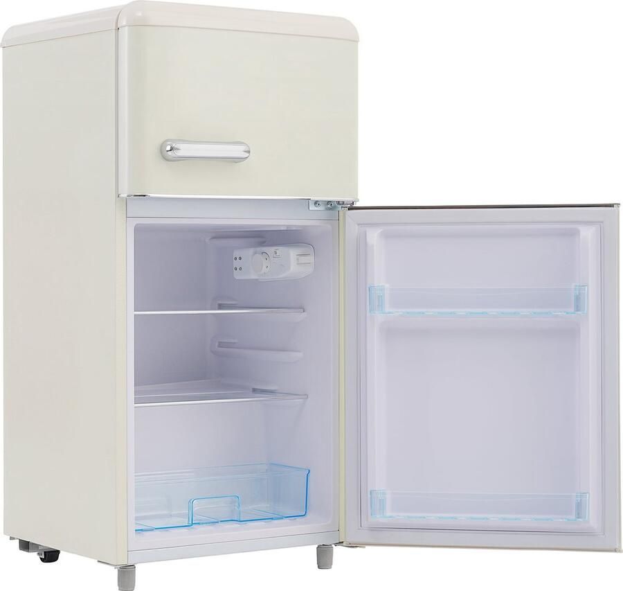 Merax Retro Mini Koelkast 72L – Koel-vriescombinatie met 21L Vriesvak – 91 cm Hoog – LED-Verlichting & Instelbare Temperatuur – Energieklasse E – Wit