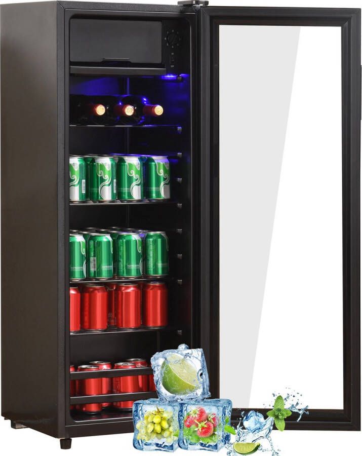 Merax 128LMini-Kühlschrank 8L-Gefrierschrank+120L-Kühlschrank snel 94 Dosen Limonade Wasser Bier of Wein. Geräuscharmer Betrieb Kompressorkühlsystem energie-efficiënt verstellbare Einlegeböden blauw - Foto 1