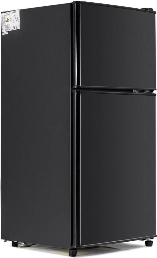 Merax Kühl-Gefrierkombination 86.8 cm hoch 45.5 cm breit Doppeltür mit 60 Liter Gesamtvolumen 22 Liter Gefriervolumen 38 Liter Kühlvolumen. 102 kWh Jahr LED-Licht. Premium Schwarz [Energieklasse E]