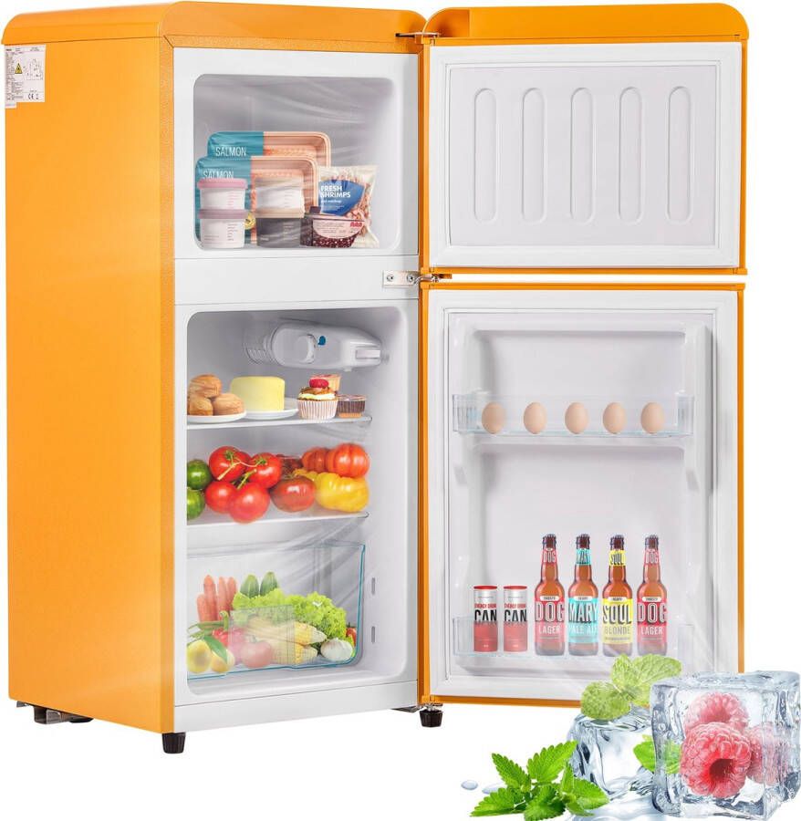 Merax Retro Koel-vriescombinatie – 86 8 cm Hoog met 60L Inhoud & 22L Vriesvak – 7 Temperatuurinstellingen LED-Verlichting – Energieklasse E – Geel - Foto 3