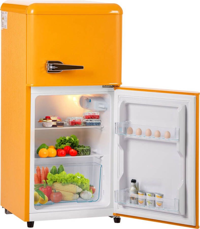 Merax Retro Koel-vriescombinatie – 86 8 cm Hoog met 60L Inhoud & 22L Vriesvak – 7 Temperatuurinstellingen LED-Verlichting – Energieklasse E – Geel - Foto 2