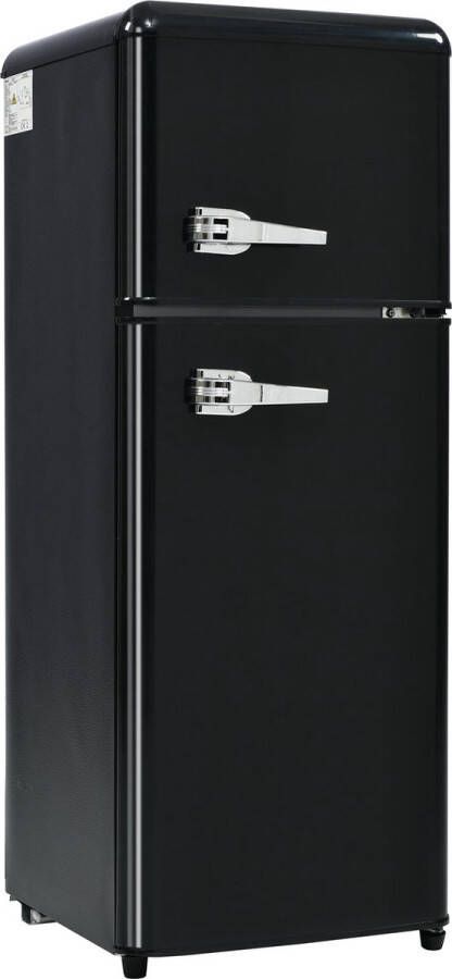 Merax Retro-Kühlschrank. Kühl-Gefrier-Kombination 105.5 cm hoch 41 cm breit zweitürig 92 Liter Gesamtvolumen mit 28 Liter Gefriervolumen.116 kWh Jahr -27°C ~13°C LED-Licht. [Energieklasse D] - Foto 2