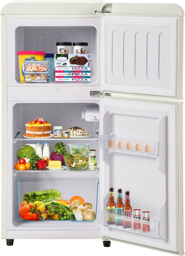 Merax Retro Mini Koelkast met Vriesvak 60L Dubbele Deur 88.8 cm Hoog Energieklasse E LED-Verlichting Creme Wit - Foto 2