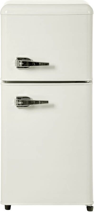 Merax Retro Mini Koelkast met Vriesvak 60L Dubbele Deur 88.8 cm Hoog Energieklasse E LED-Verlichting Creme Wit