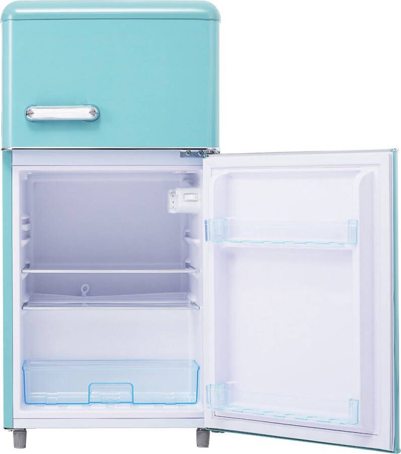 Merax Retro-Kühlschrank oberer und unterer Doppeltür-Kühlschrank 72 Liter Gesamtvolumen mit 21 Liter Gefriervolumen 120 kWh Jahr LED-Licht. Erhältlich in verschiedenen Farben. [Energieklasse E]