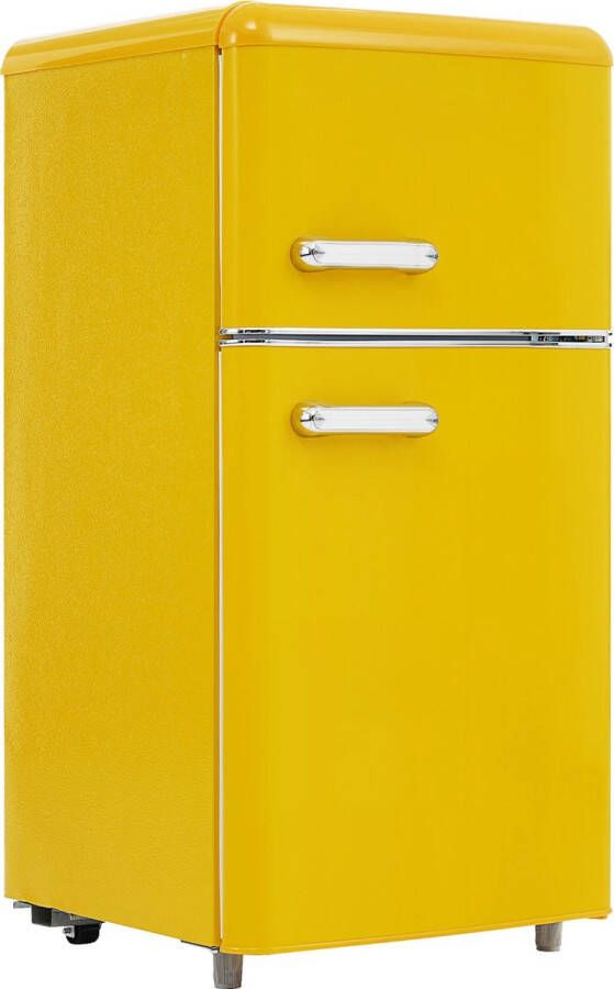 Merax Retro-Kühlschrank oberer und unterer Doppeltür-Kühlschrank 72 Liter Gesamtvolumen mit 21 Liter Gefriervolumen 120 kWh Jahr LED-Licht. Erhältlich in verschiedenen Farben. [Energieklasse E]