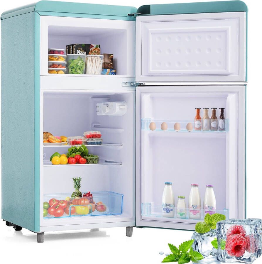 Merax Retro-Kühlschrank oberer und unterer Doppeltür-Kühlschrank 72 Liter Gesamtvolumen mit 21 Liter Gefriervolumen 120 kWh Jahr LED-Licht. Erhältlich in verschiedenen Farben. [Energieklasse E] - Foto 3