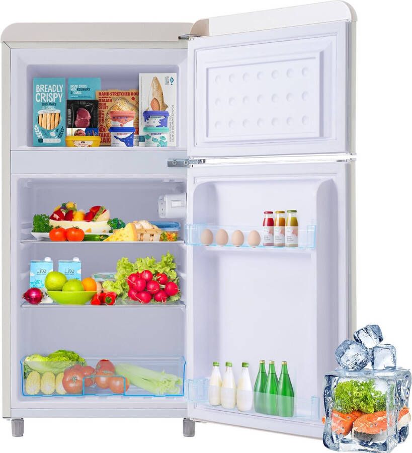 Merax Retro Mini Koelkast 72L – Koel-vriescombinatie met 21L Vriesvak – 91 cm Hoog – LED-Verlichting & Instelbare Temperatuur – Energieklasse E – Wit - Foto 2