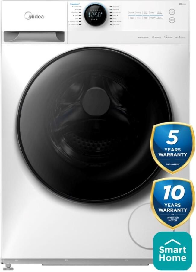 Midea MF200W90WB W-HR Wasmachine Voorlader Wit Vulgewicht: 9kg 76 dB A label 1300 rpm Engels display