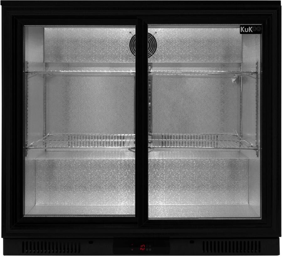 MonsterShop KuKoo Koelkast voor Achter de Bar Schuivende Dubbele Deur Zwart 112 x 500 ml Flessen Bier en Wijn LED-licht met 7 Kleuren 4 Verstelbare Planken