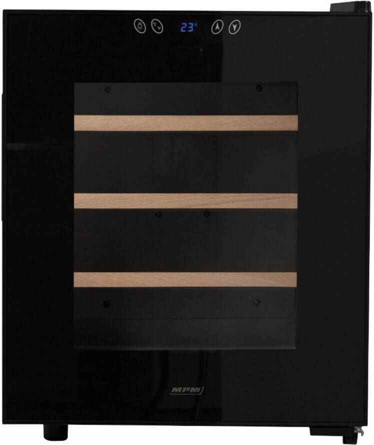MPM Wijnkoelkast voor 16 flessen – 48 liter – Wijnklimaatkast Vrijstaand met 1 Temperatuurzone – LED Display – 30 dB – Zwart