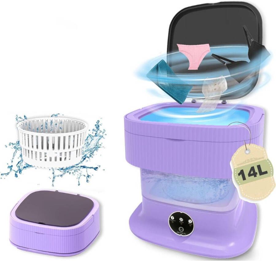 DailySupplies MRKK Mini Wasmachine met Centrifuge Voor Kleine Wasgoed Meerdere Programma's Paars