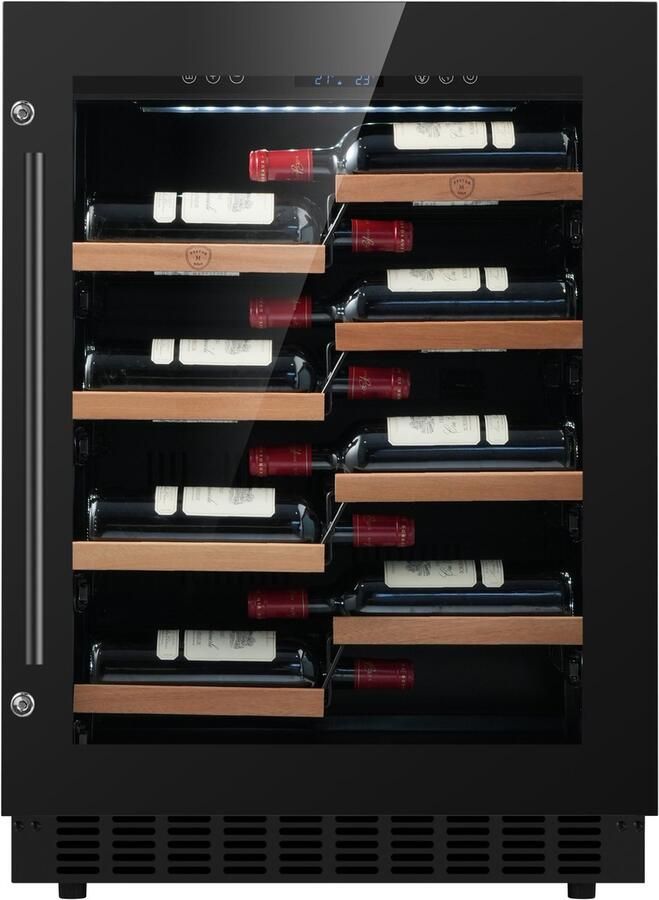 Nestor M NWBP136GN1 Wijnkoelkast 36 Flessen (ook Champagne en Elzas) – Inbouw of vrijstaand – Zwart Glas – 1 Zone – LCD Display – 5-20°C