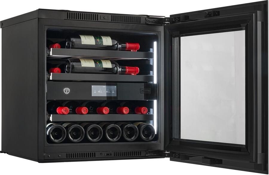 Nestor M NWXE223FN2 Inbouw Wijnkoelkast met ventilatiesysteem – 21 Flessen – 2 Zones – 36 dB – Zwarte Glazen Deur PushOpen