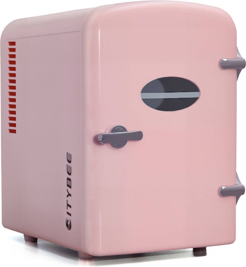 NETTLIFE Mini Koelkasten 4L Mini-Koelkasten 12V 230V Auto Aansluiting 25dB Vrijstaand Geschikt voor dranken cosmetica voedsel Minikoelkast ideaal voor in de auto kamer camping kantoor Roze
