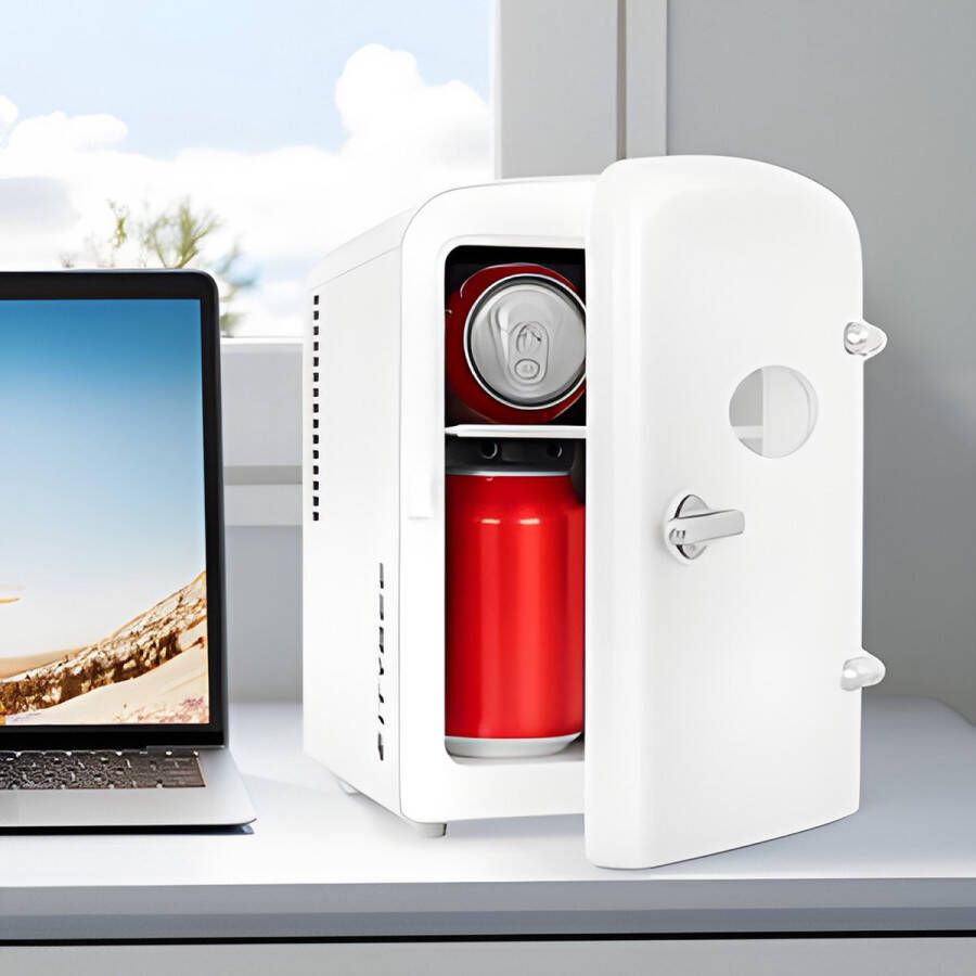 NETTLIFE Mini Koelkasten 4L Mini-Koelkasten 12V 230V Auto Aansluiting 25dB Vrijstaand Geschikt voor dranken cosmetica voedsel Minikoelkast ideaal voor in de auto kamer camping kantoor Wit