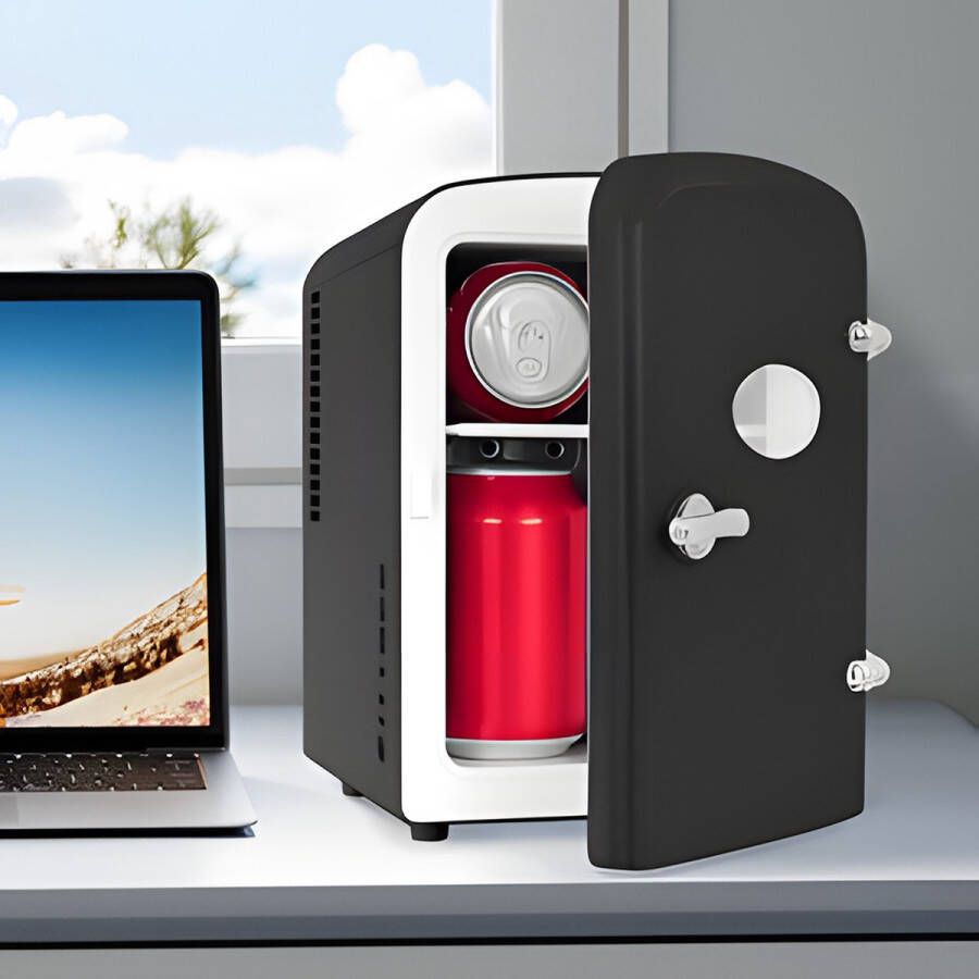 NETTLIFE Mini Koelkasten 4L Mini-Koelkasten Zwart 12V 230V Auto Aansluiting 25dB Vrijstaand Geschikt voor dranken cosmetica voedsel Minikoelkast ideaal voor in de auto kamer camping kantoor